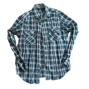 Men's J Crew Heavyweight Flannel Shirt Size Medium‎ Green Black Gray Plaid